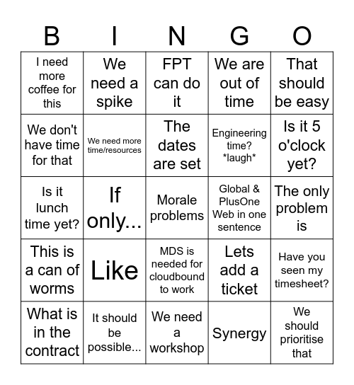 Workshop Bingo Card