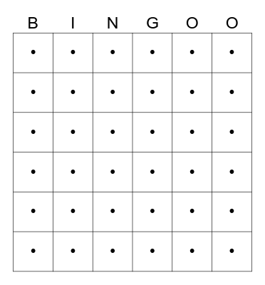 EuroVision Bingo Card