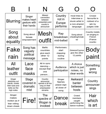 Eurovision Bingo Card