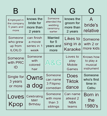 Penafiel - Lopez Nuptials Bingo Card