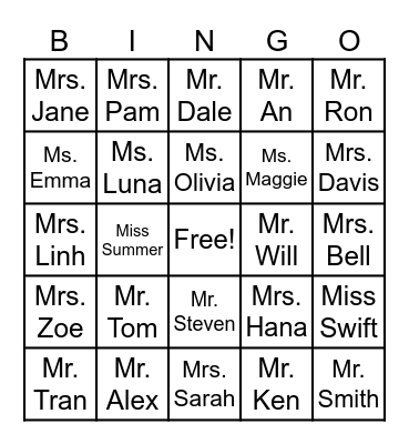 People and Prefixes BINGO Card