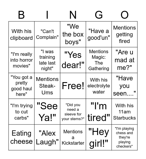 Alex Bingo Card