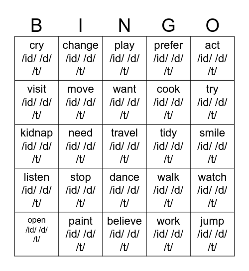 /id/ /d/ /t/  Bingo Card