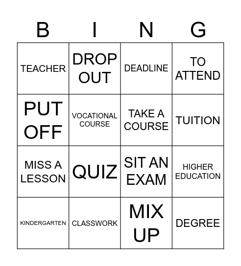 EDUCATION Bingo Card