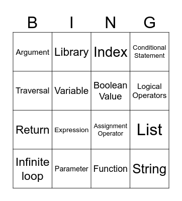 CS111 BINGO Card