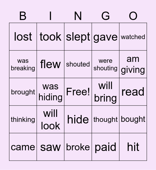 English Grammar Tenses Part 1 Bingo Card