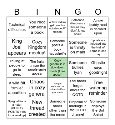 Cozy Kingdom Bingo Card