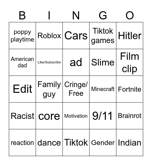 yt short Bingo Card