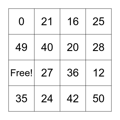 Multiplication Bingo Card