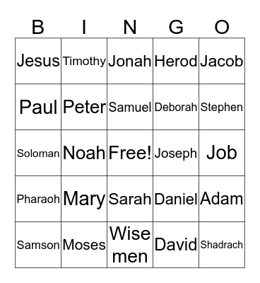 Bible Heros Bingo Card