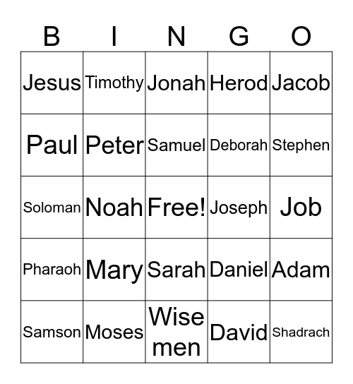 Bible Heros Bingo Card