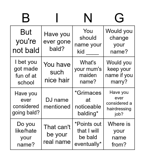 Baldey Bingo Card