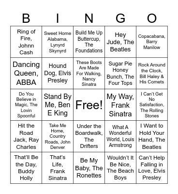 Musical Bingo Card