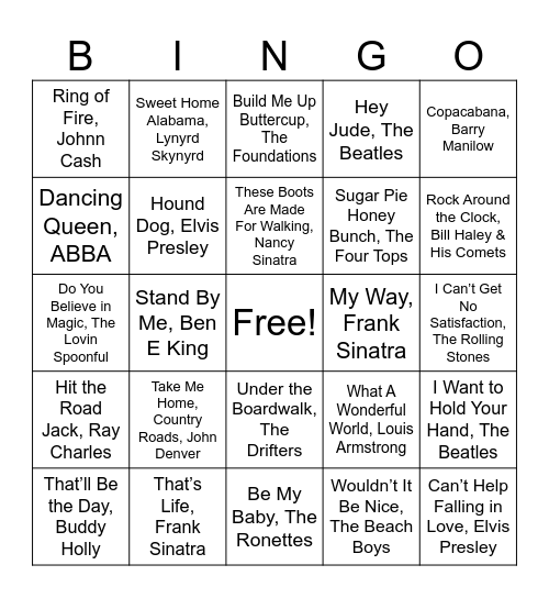 Musical Bingo Card