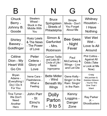 Movie Music Bingo Card