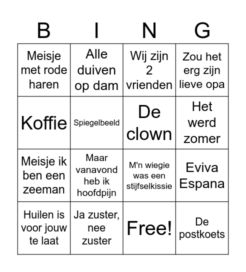 Swingo Bingo Card