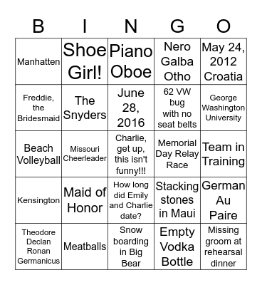 All About Emily Bingo Card