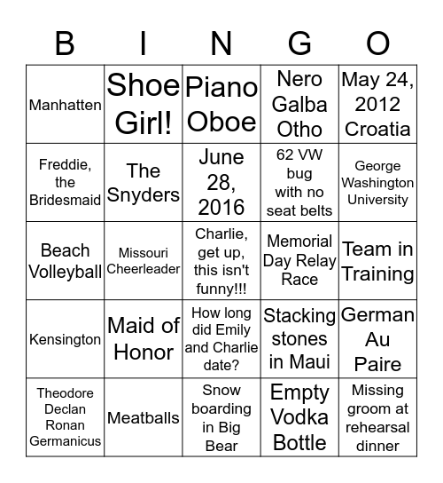 All About Emily Bingo Card