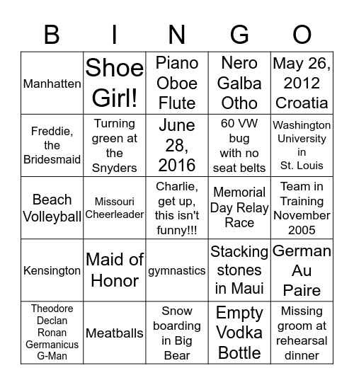 All About Emily Bingo Card