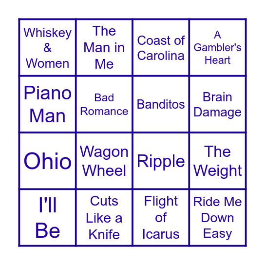 Biscotti's Song Bingo Card