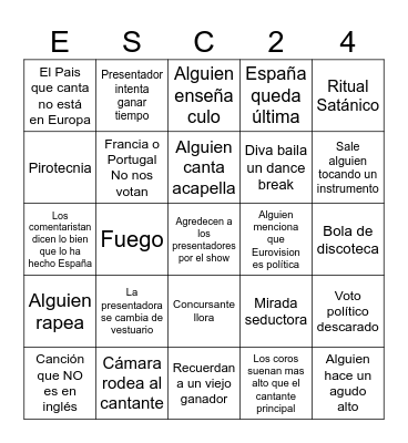 Eurovision Bingo Card