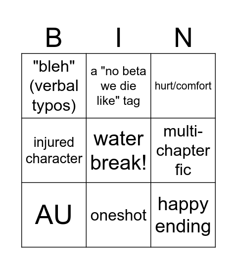 Reading Club Bingo Card