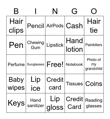 HANDBAG BINGO Card