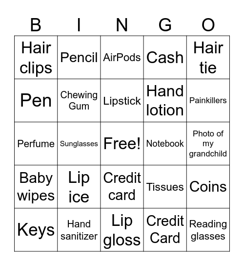 HANDBAG BINGO Card