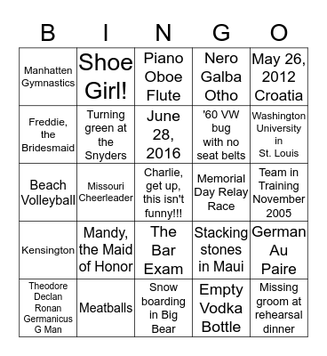 All About Emily Bingo Card