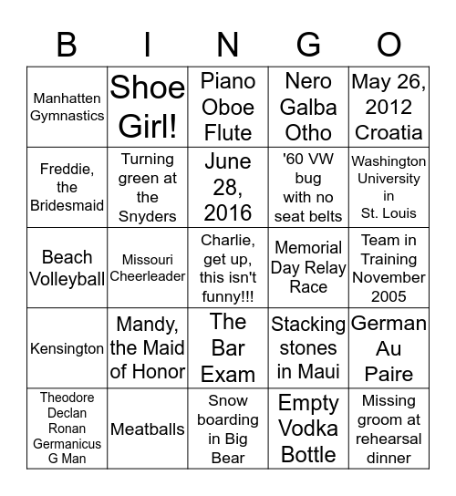 All About Emily Bingo Card