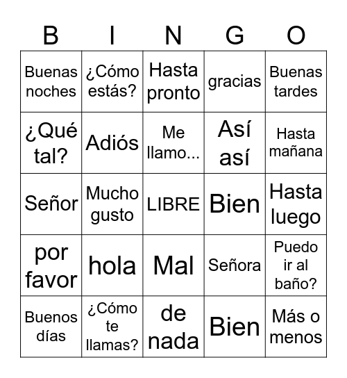 Los Saludos Bingo Card