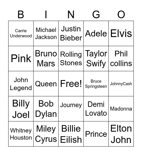 Musicians Bingo Card