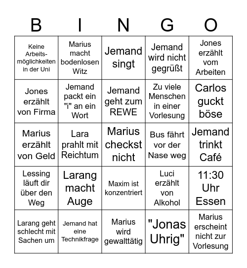 UNI MIT DEN BREBRES Bingo Card