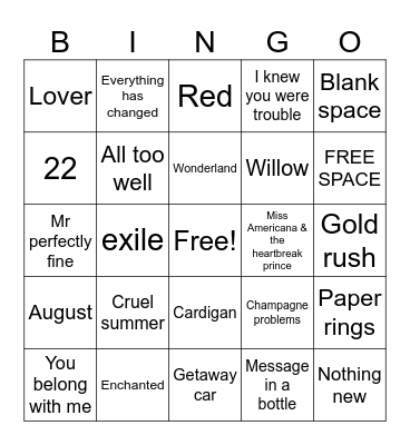 Ella’s Bday Era Bingo Card