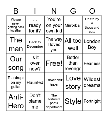 Ella’s bday Era Bingo Card