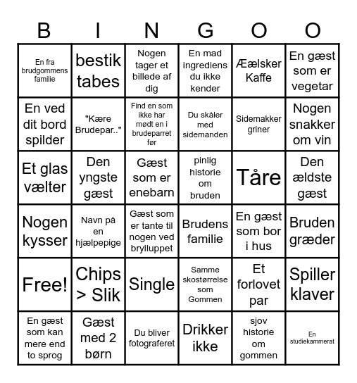 Bryllupsbingo Card