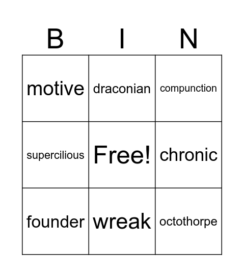 Vocabulary May 6 - 12 Bingo Card