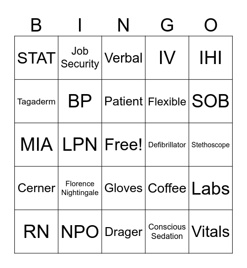 Nurse Bingo Card