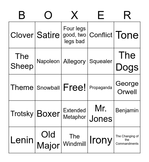 Animal Farm Bingo Card