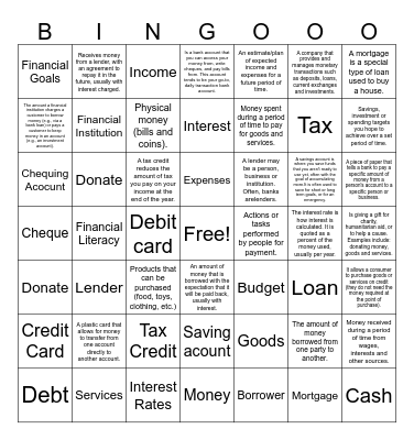 Financial Literacy Bingo Card