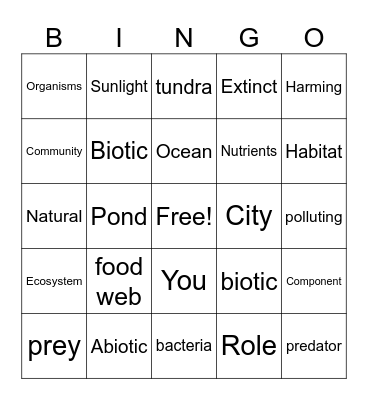 Ecosystem Bingo Card