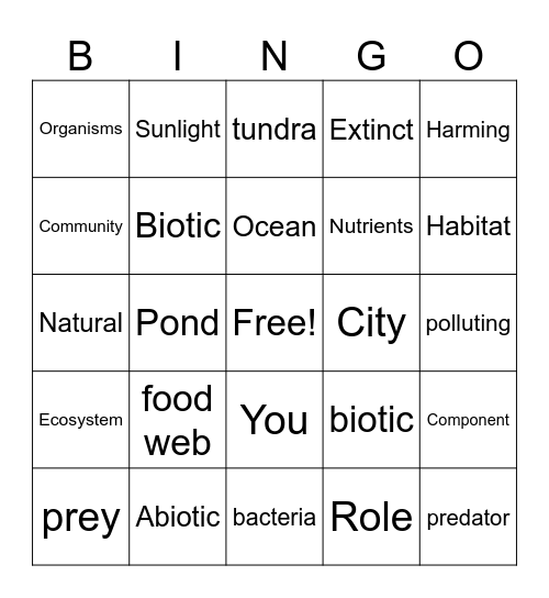 Ecosystem Bingo Card