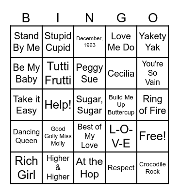 Musical Bingo Card