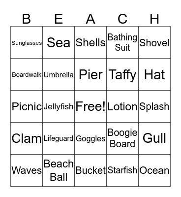 Beach Bingo Card