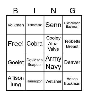 Surgical Instruments Bingo Card