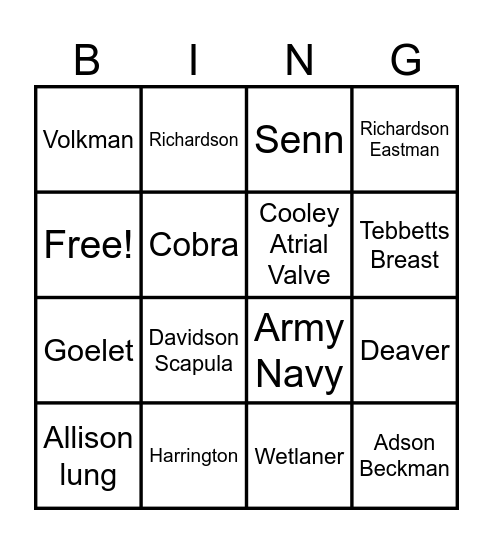 Surgical Instruments Bingo Card