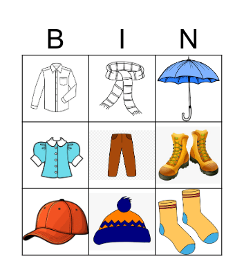 Clothes, clothes, clothes! Bingo Card