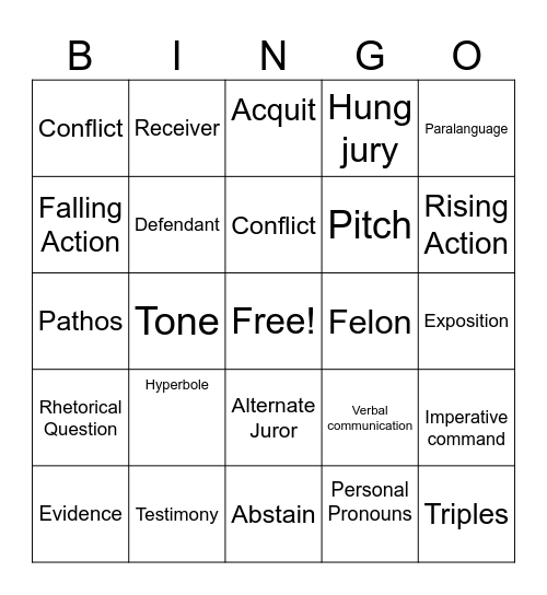 Speech Bingo Card