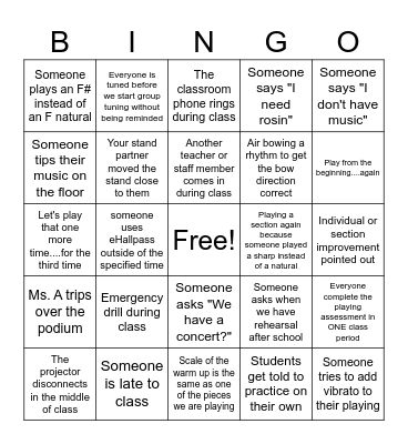 Orchestra Class Bingo Card