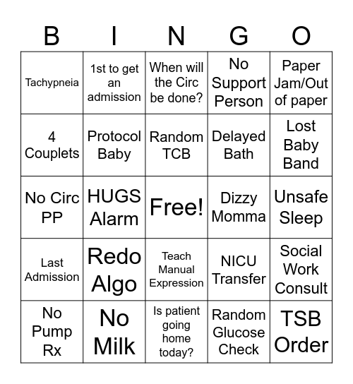 Nurses Bingo Card